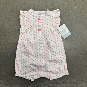 Carter's Girls Romper with Pink Cherry Design and Bows, NWT, Size 9 months